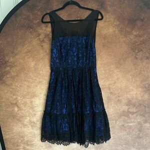 Moulinette Soeurs Elegant Black and Blue Midi Dress